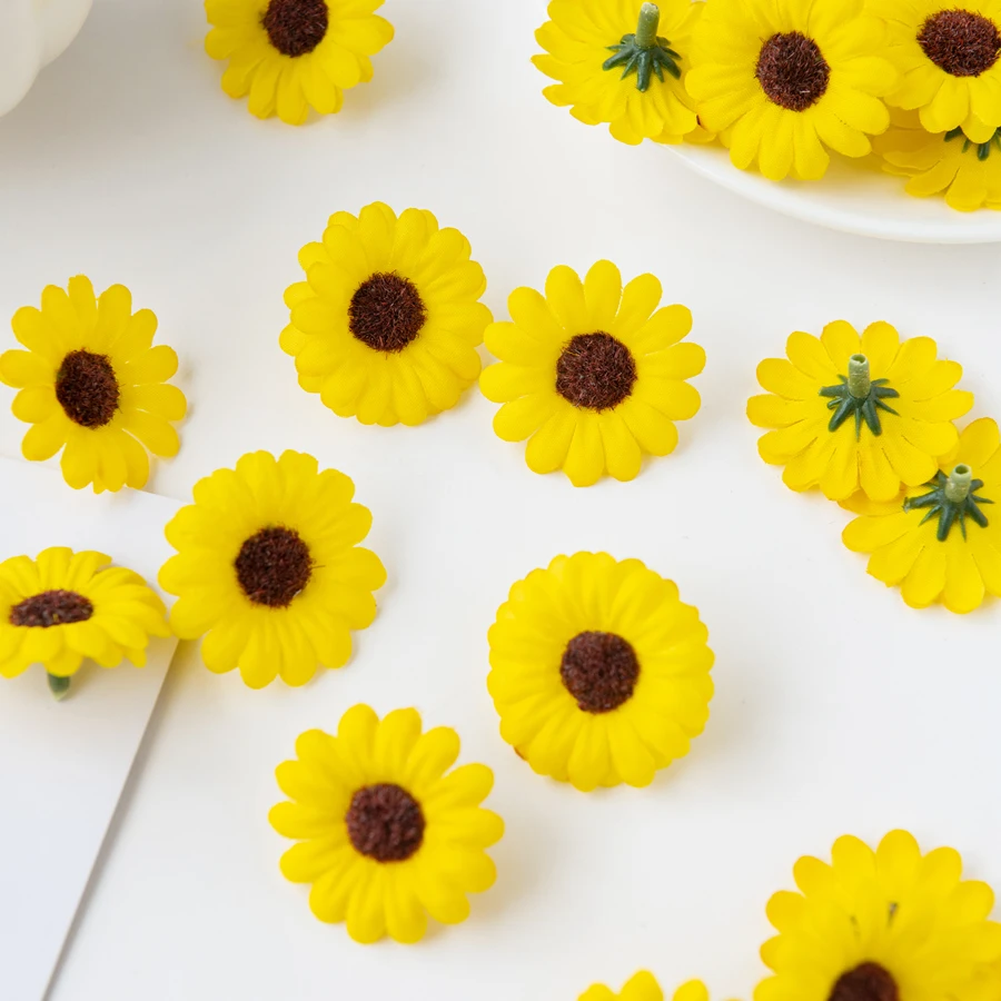 100 Stück Künstliche Sonnenblumen für Scrapbooking, Weihnachtsdekoration für Zuhause, Hochzeit, Garten, DIY-Süßigkeitenbox, Brautaccessoires, Sonderangebot – Detail 6