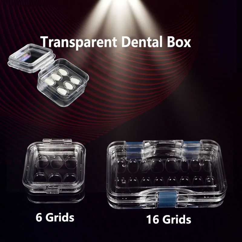 

1/10/30Pcs Dental Plastic Transparent Dental Box with Film Dental Tooth Box Denture Veneers Box 6/16 Grids Dental Lab Materials