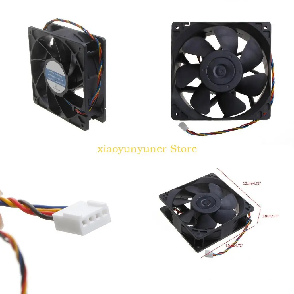 P9JB YD12038HB CPU Cooling Fan 12x12x3.8cm 4 Pin 4 Wire PWM Automatic Temperature Control Server Cooler with Ball Bearing