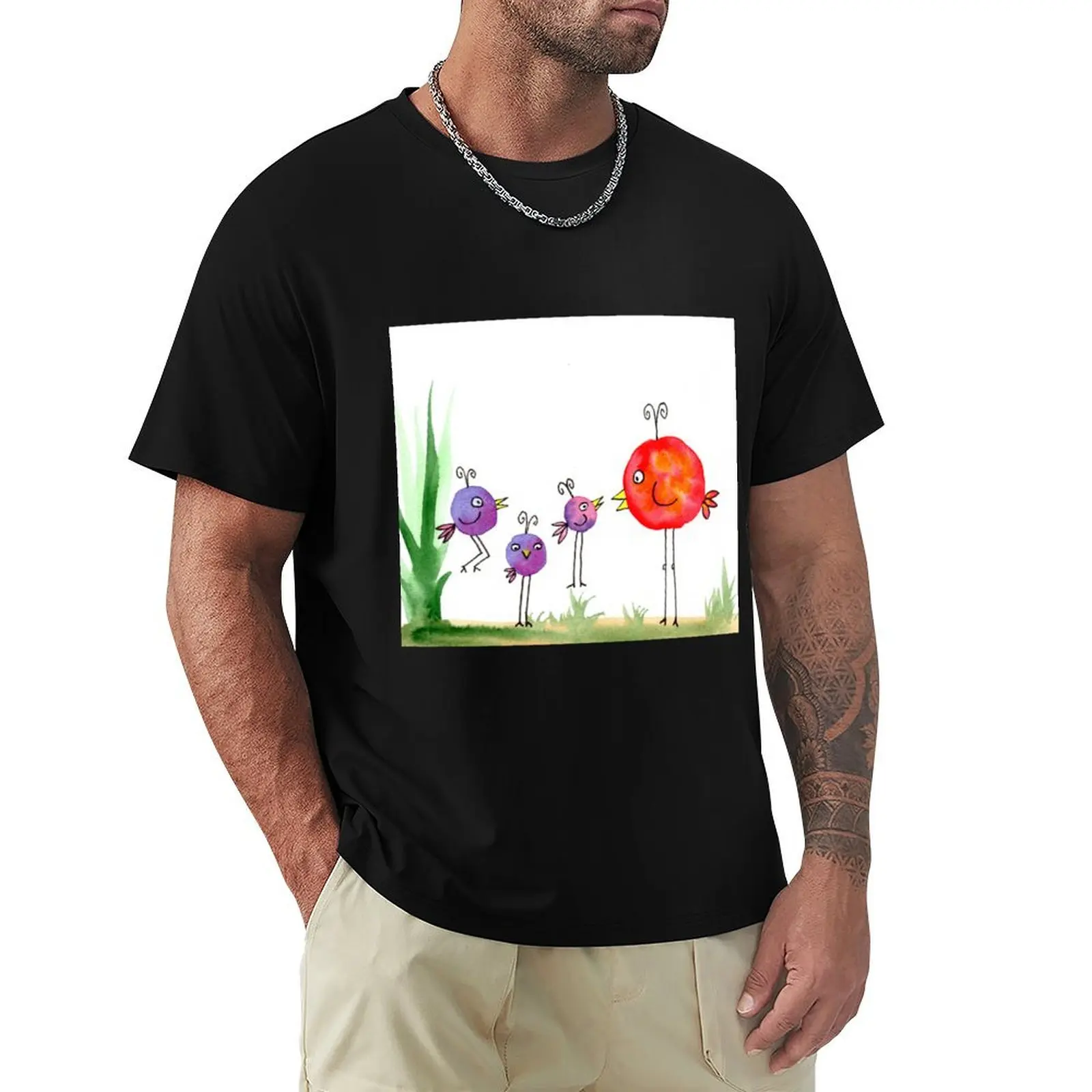 Excited Bobble Birds in watercolour T-Shirt Outdoor Sports Short Sleeve Top