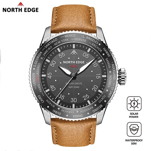 NORTH EDGE MACH Reloj de cuarzo con energía Solar para hombre, resistente al agua hasta 50M, relojes de pulsera deportivos de piloto para hombre, reloj luminoso ambiental