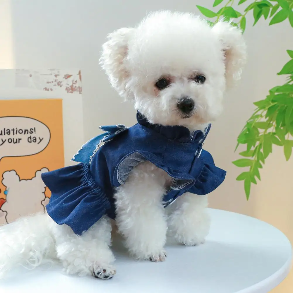 Soft Comfortable Pet Dress for Dogs Charming Pet Dress with Ruffle Sleeves Stylish Pet Dress Charming Denim for Dogs for Small