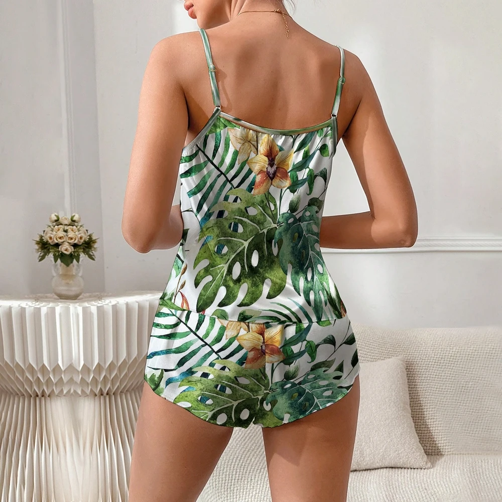 

Women's Palm Tree 2 Piece Set Casual Pajamas Camisole Style Pajamas Short Sleepwear Summer Home Wear Summer Wear Camisole Vest