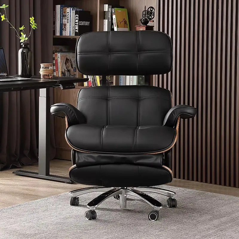 レザーサポート ソフトオフィスチェア アームレスト 北欧風回転式人間工学に基づいたオフィスチェア シェーズデザイン ローリング オフィスチェア 家具