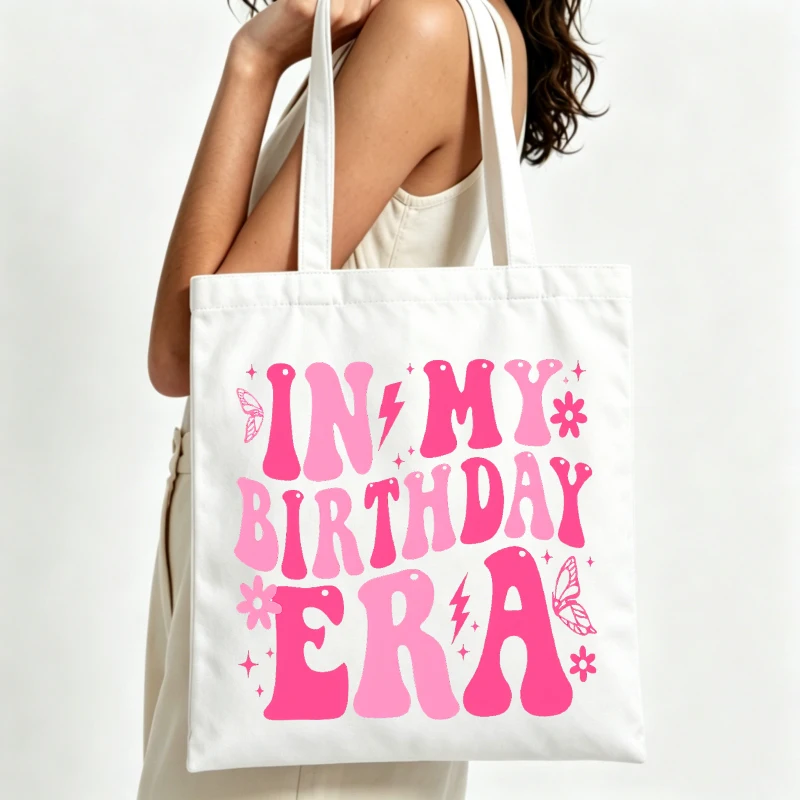 slogan-style canvas tote bag with butterfly and flower graphics, perfect for casual daily use and summer outings