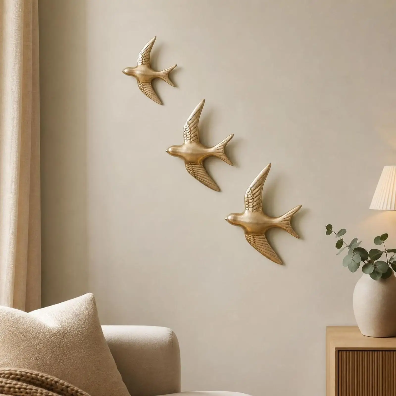 Swallow Wall Sculpture Resin Gold Wall Art Decor Modern Minimalist Bird Figurine for Living Room Home Decoration
