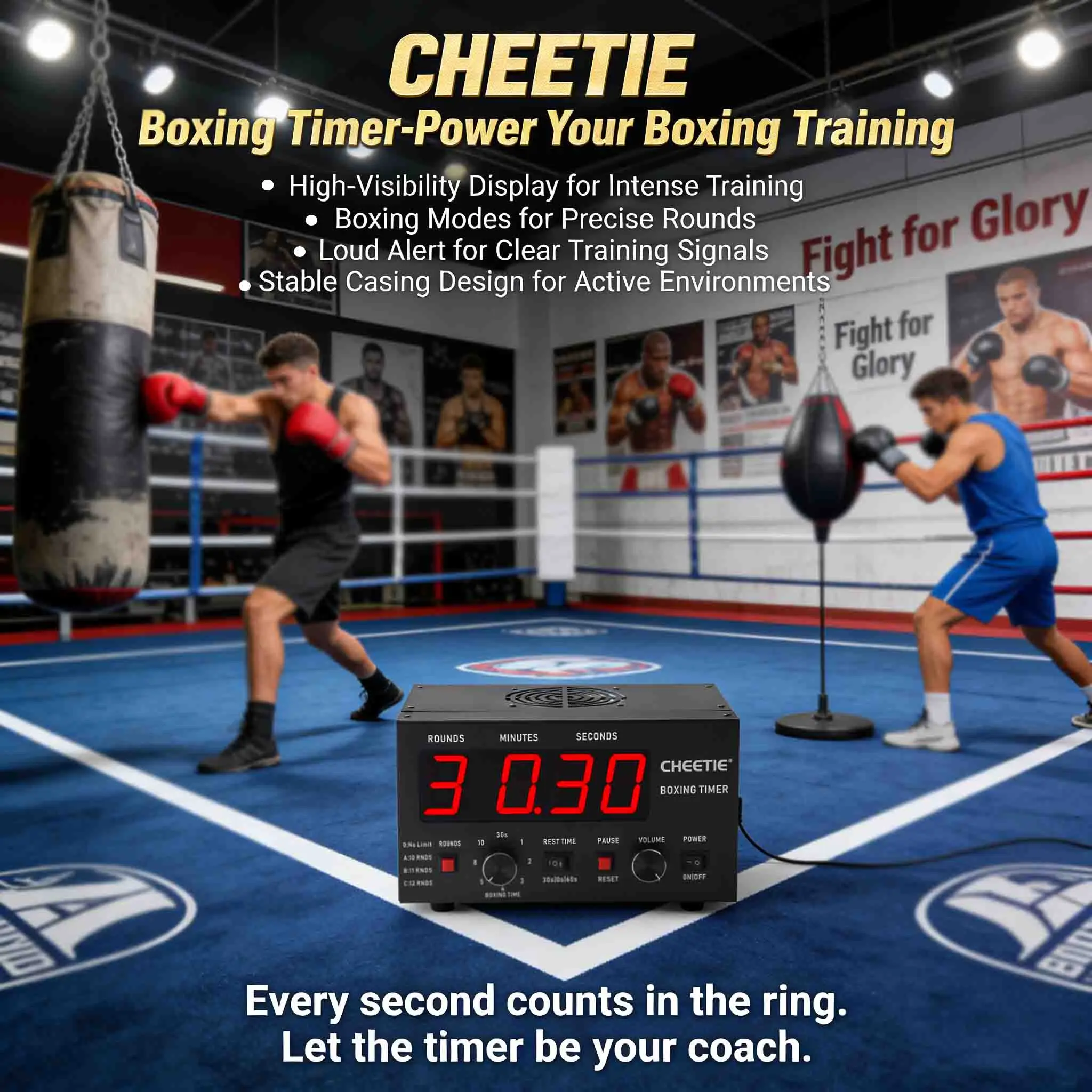 CP20 Gym Workouts LED Display Adjustable Sound Selectable Training Time Cycle Repetition Interval Timer