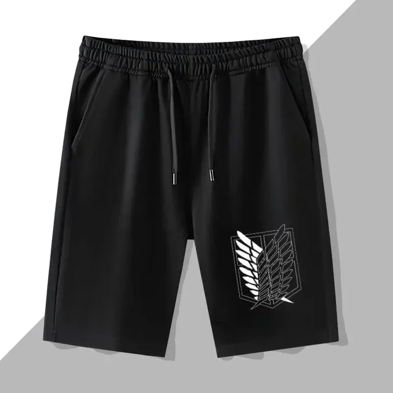 attack-on-titan-regimento-de-policia-militar-shorts-pretos-com-asa-rosa-escudo-espada-grafico-cintura-anime-colecao-streetwear