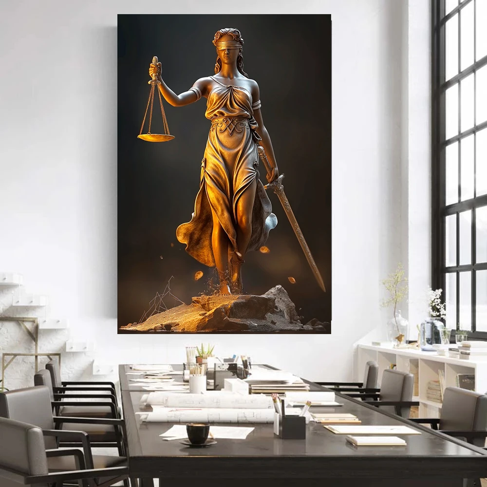 Lady Justice Scales of Justice Poster Judge Justitia Goddess Themis Canvas Painting Print Law Court Lawyer Home Decor