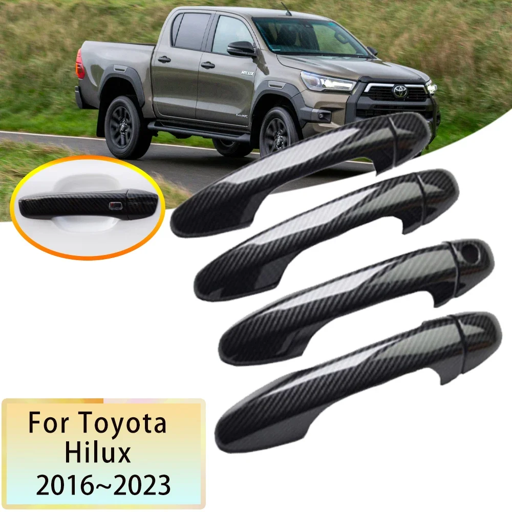 for Toyota Hilux Revo Rocco AN110 AN120 AN130 2016~2023 Accessories Carbon Fiber Car Door Handle Cover Stickers 2018 2019 2022