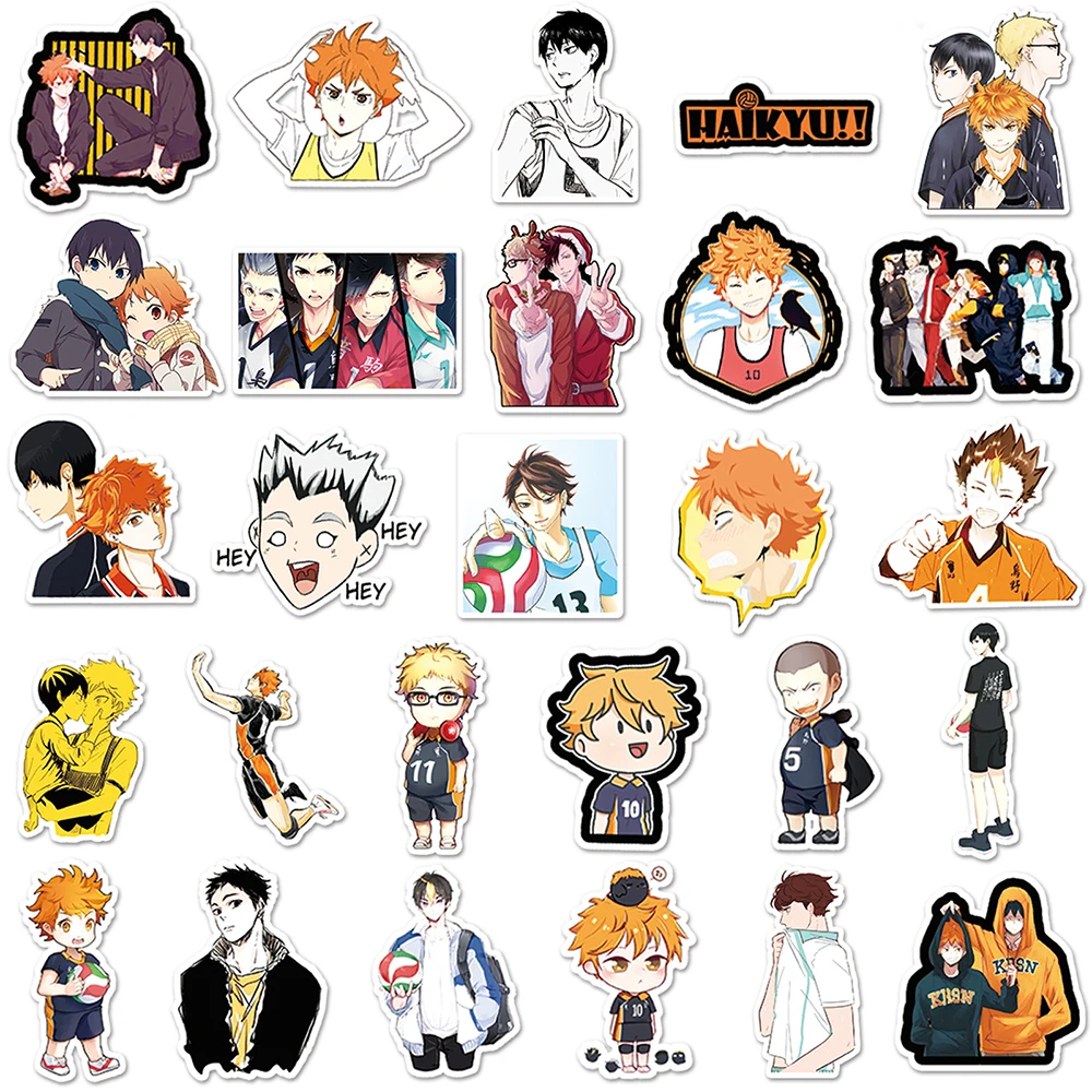 Lot de 10/30/52 Pièces de Dessin Animé Haikyuu Autocollants graffiti anime japonais, décalcomanies étanches, volley-ball, ordinateur portable, moto, téléphone, voiture