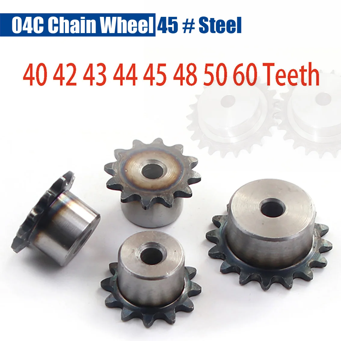 1Pcs 1/4''Tooth Pitch 40/42/43/44/45/48/50/60Teeth 04C Chain Wheel 45 # Steel Industrial Drive Sprocket Keyway Aperture 10/12mm