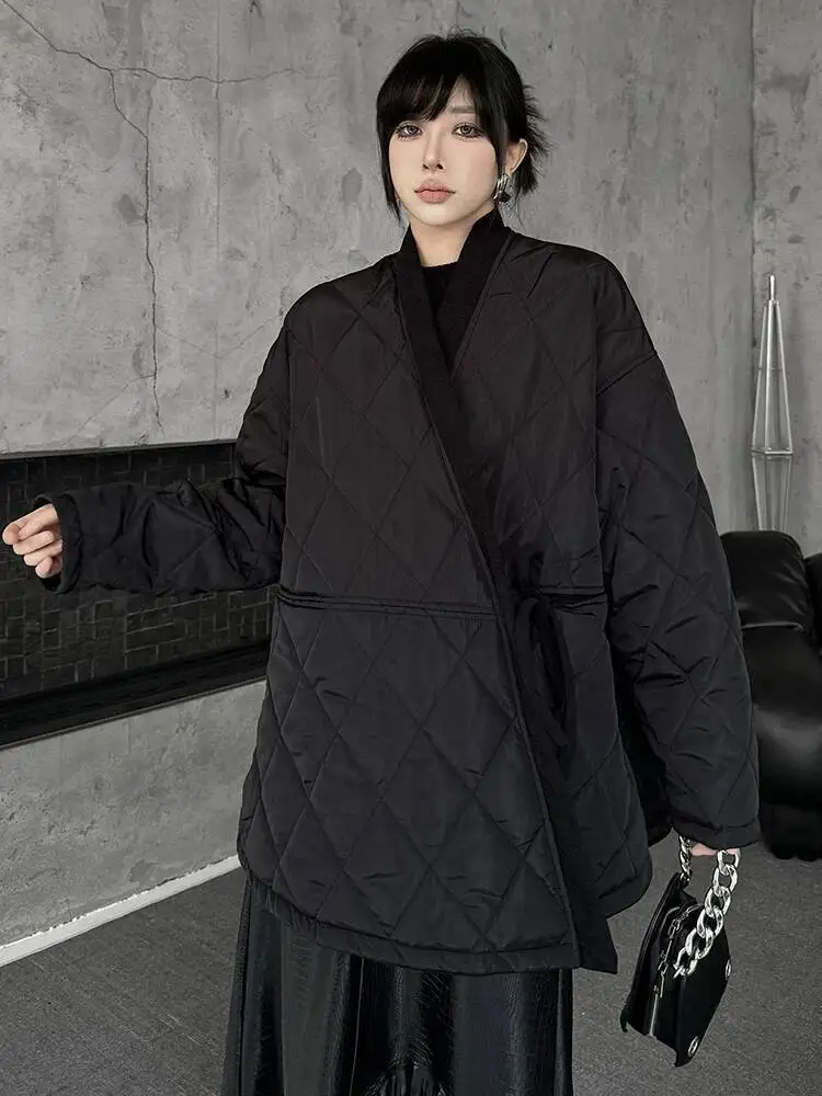 

Черное бандажное элегантное пальто большого размера с хлопковой подкладкой, женские парки с длинными рукавами, модная новинка осени и зимы