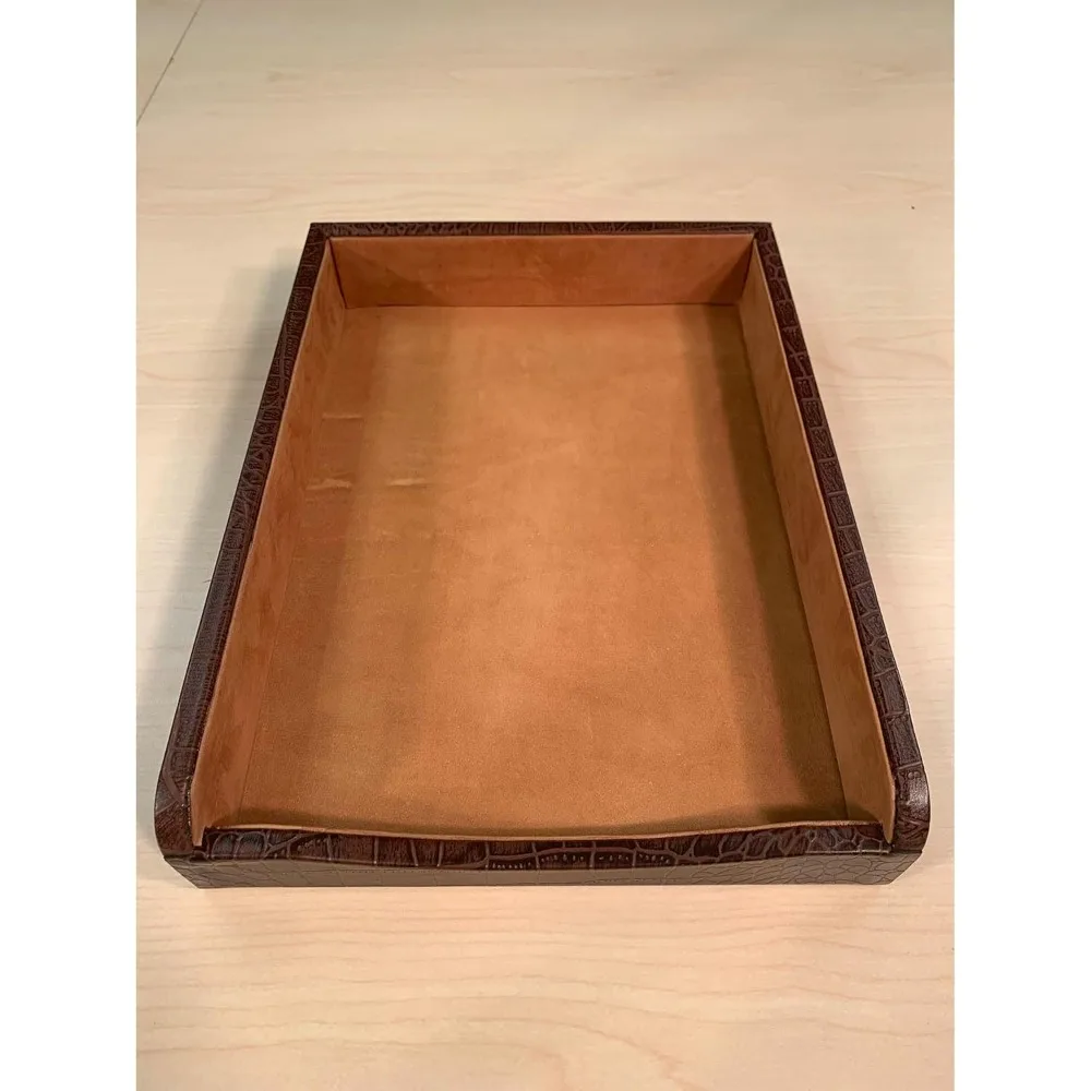 صينية حروف جلدية فاخرة منقوشة على شكل تمساح - منظم مكتب وحامل ورق للديكور التنفيذي (بني)