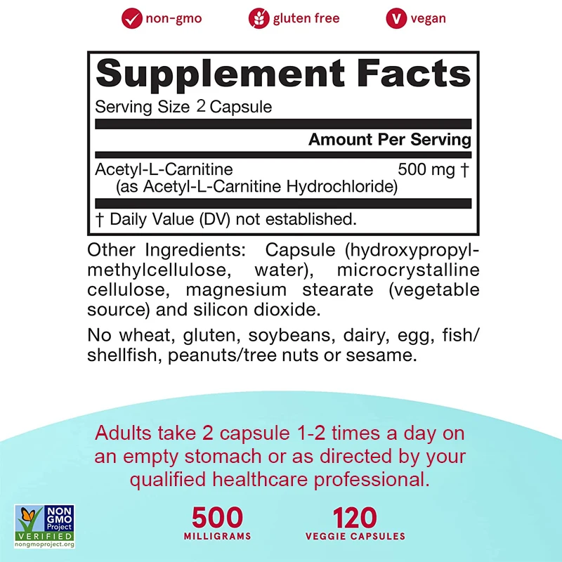 Acetyl-L-Carnitine Capsules - Supports Memory Focus Increase Body Performance Metabolic Energy