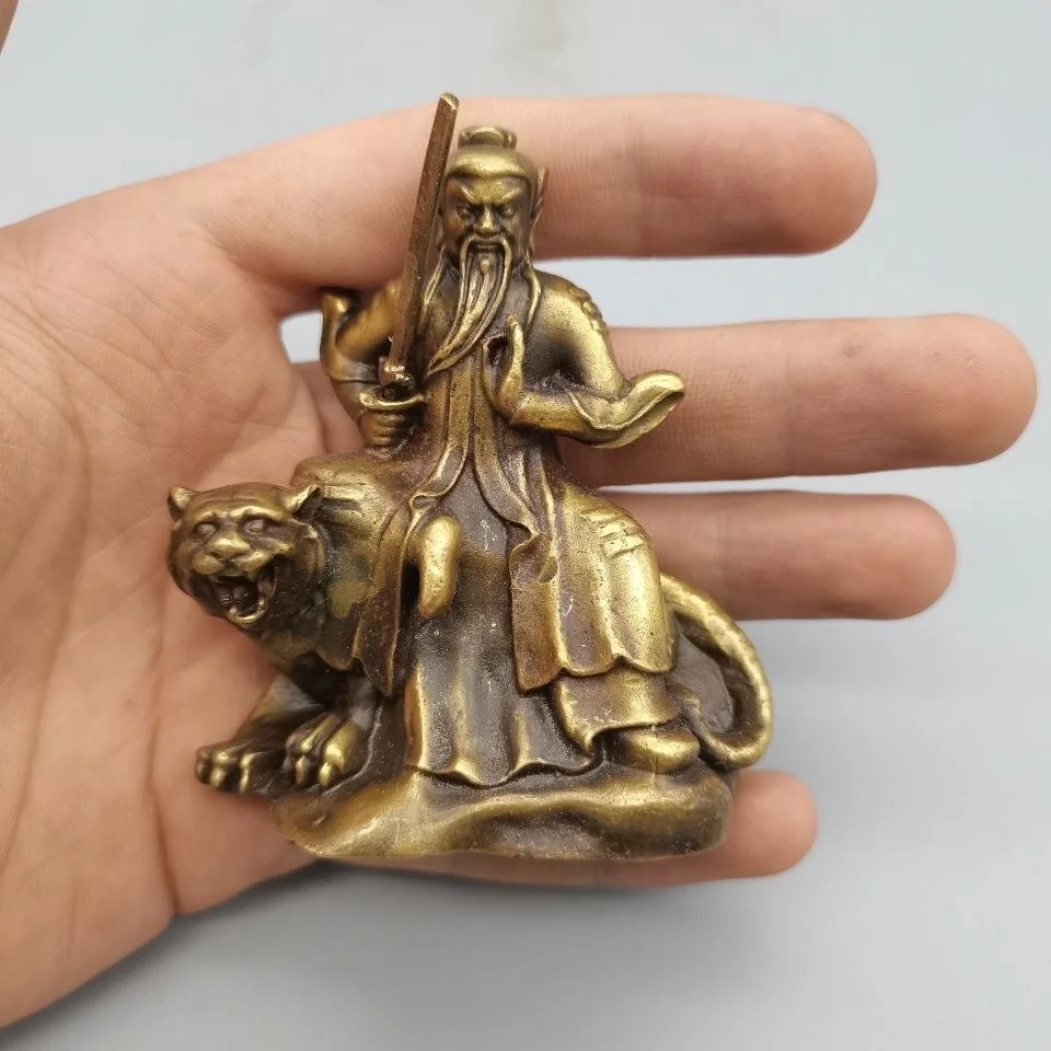 Brass Statue of Zhao Gongming Pure Copper Zhenwu Emperor Riding Tiger, Heavenly Master  Living Room, Wealth Invitation Table