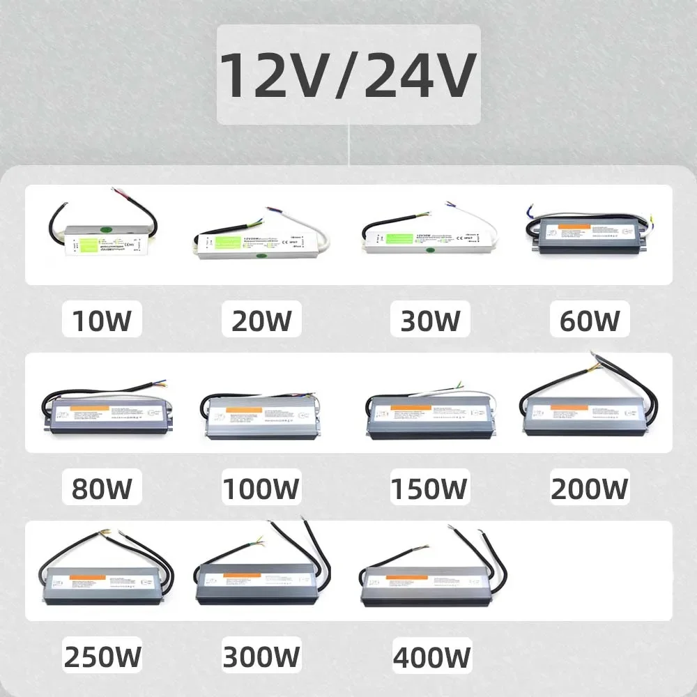 IP67 Waterproof AC To DC 12V/24V 10W 20W 25W 30W 36W 50W 60W 100W 120W 150W 200W 300w 400w Switching Power Supply Transformer