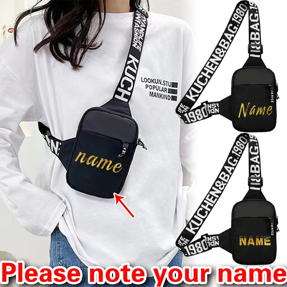

Personalized Customization Name Black Fashion Women's Chest Bag, Neutral Crossbody Bag Sports Outdoor Customization Product