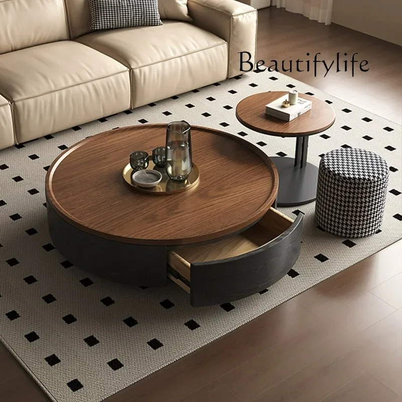 

Retro round coffee table living room small apartment medium ancient style walnut color round coffee table