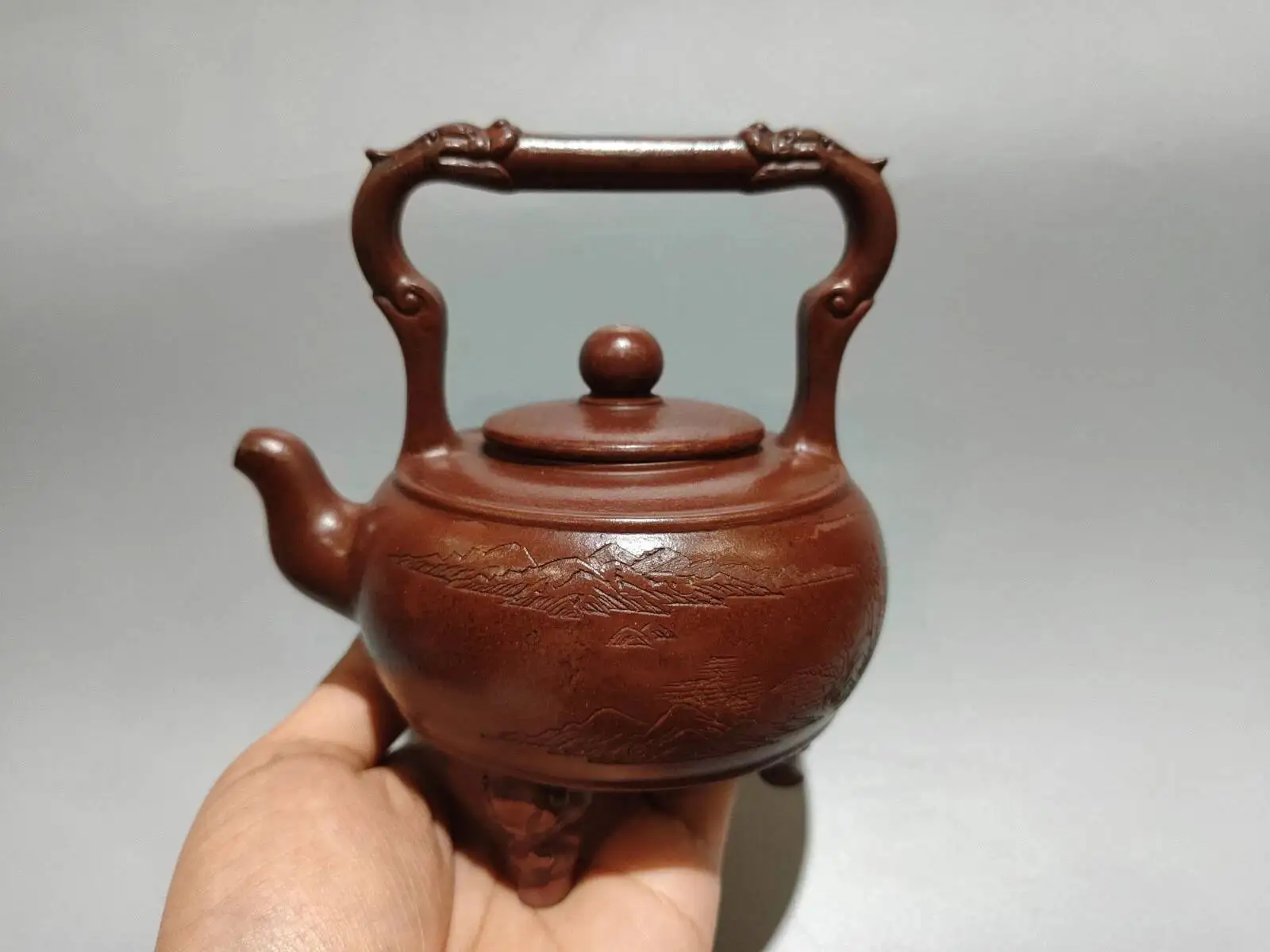 

China Yi Xing Zisha Clay Handmade Exquisite Teapot Three Double Dragon Tea Pot