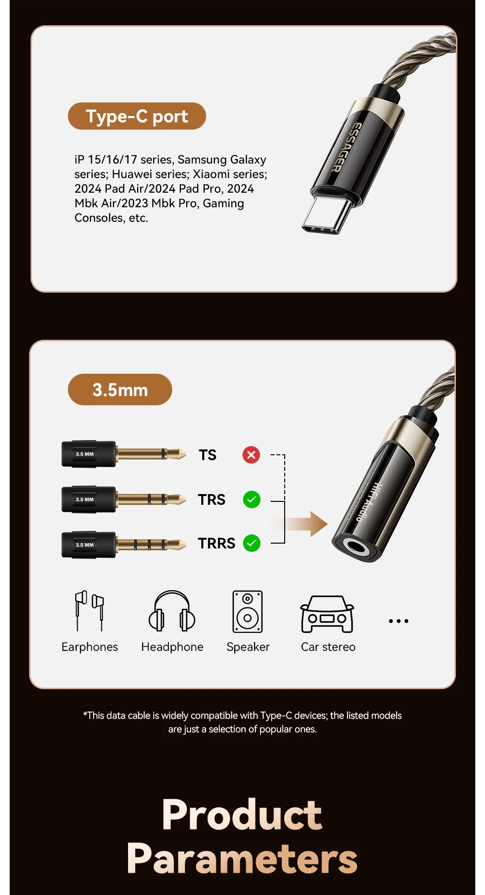 Essager Typ-C auf 3,5mm Hi-Fi Audio-Adapterkabel USB-C 3,5 Klinkenstecker Audiokabel für iPhone 17 Huawei Xiaomi Kopfhörer Audio-Adapter – Detail 11