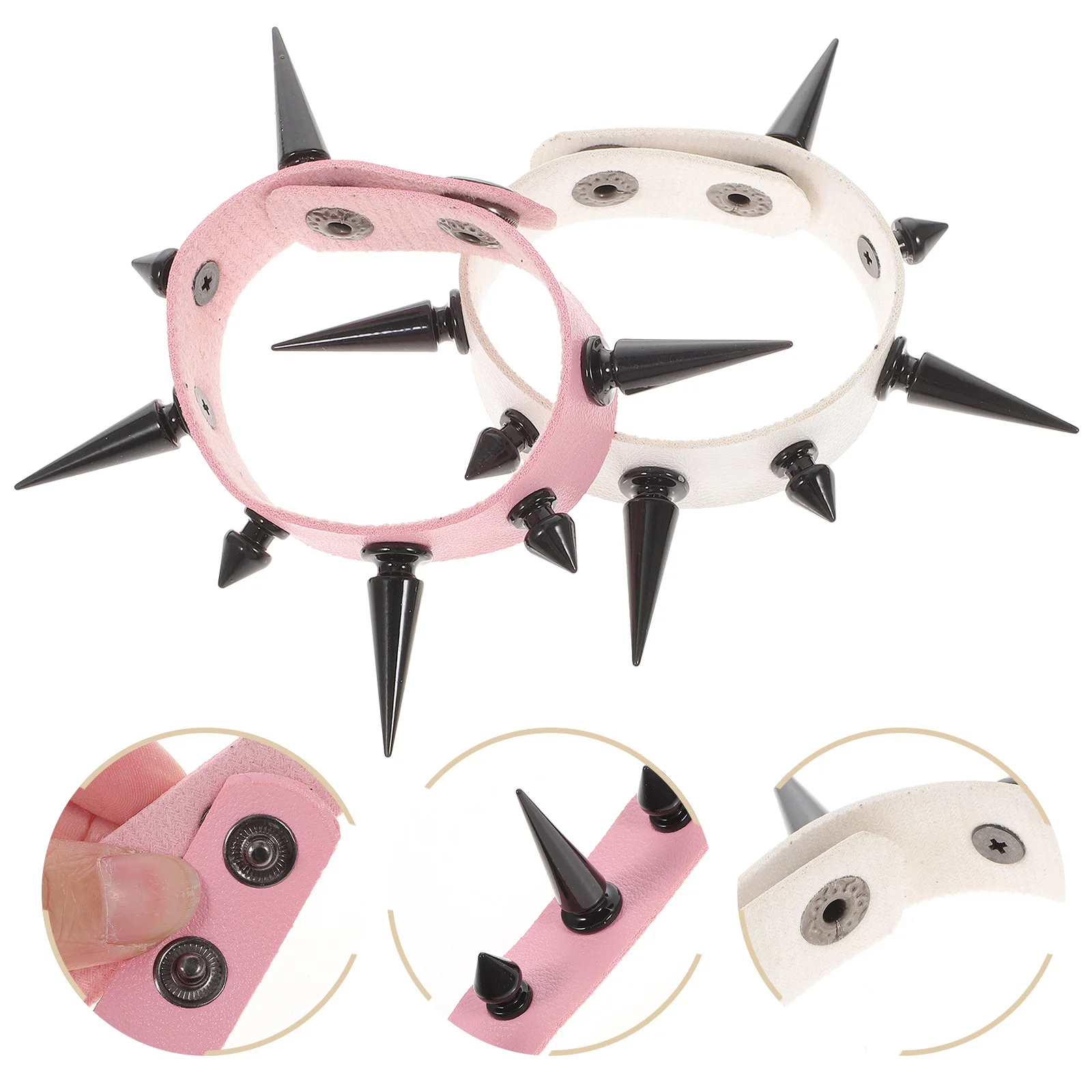 2 قطعة سوار Pu مع المسامير الشرير الكفة القوطية نمط السائق ملحق للرجال النساء خاتم هدايا مجوهرات أنيقة #1