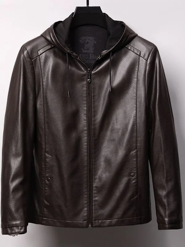 

Мужская кожаная куртка из натуральной кожи с капюшоном, на меховой подкладке, для весны, осени и зимы, повседневная, приталенная, с воротником-стойкой