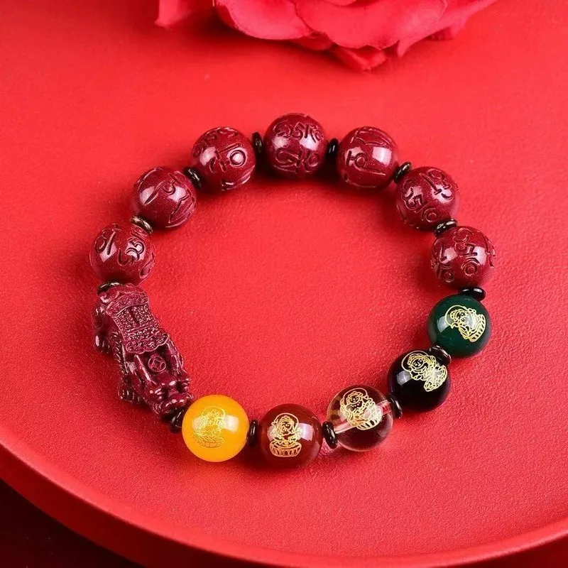 Five-Directional Wealth God Purple Gold Sand , Natural, Unisex, Ruyi And Pixiu Charm Bracelet