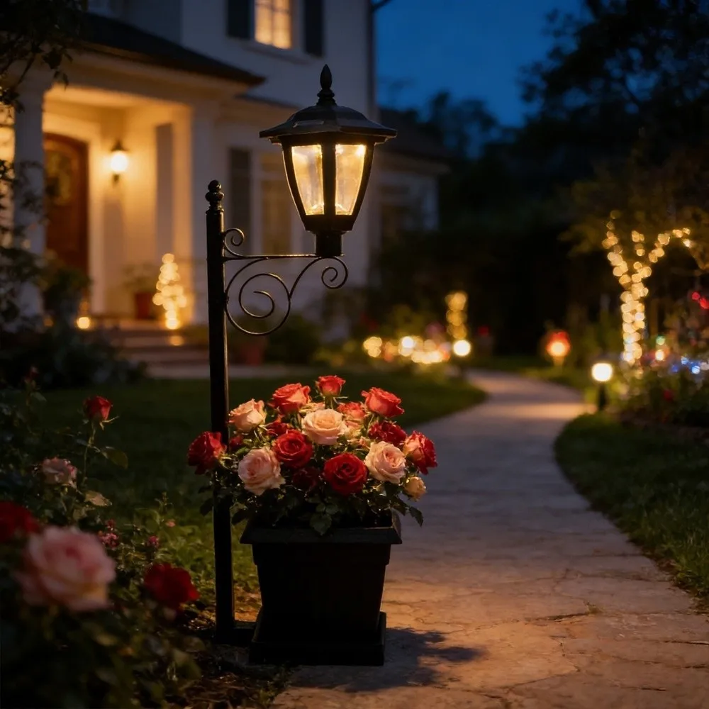 Waterproof Solar Planter Lamp 2 In 1 Warm White Outdoor Planter Lamp Auto On Off Sensor Vintage Solar Landscape Decor Light