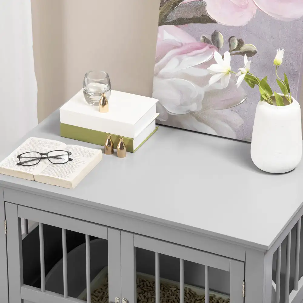 

PawHut Dog Crate End Table with Triple Doors, Wooden Dog Crate Furniture Indoor Use, Puppy Crate with and Steel Tubes, for Small