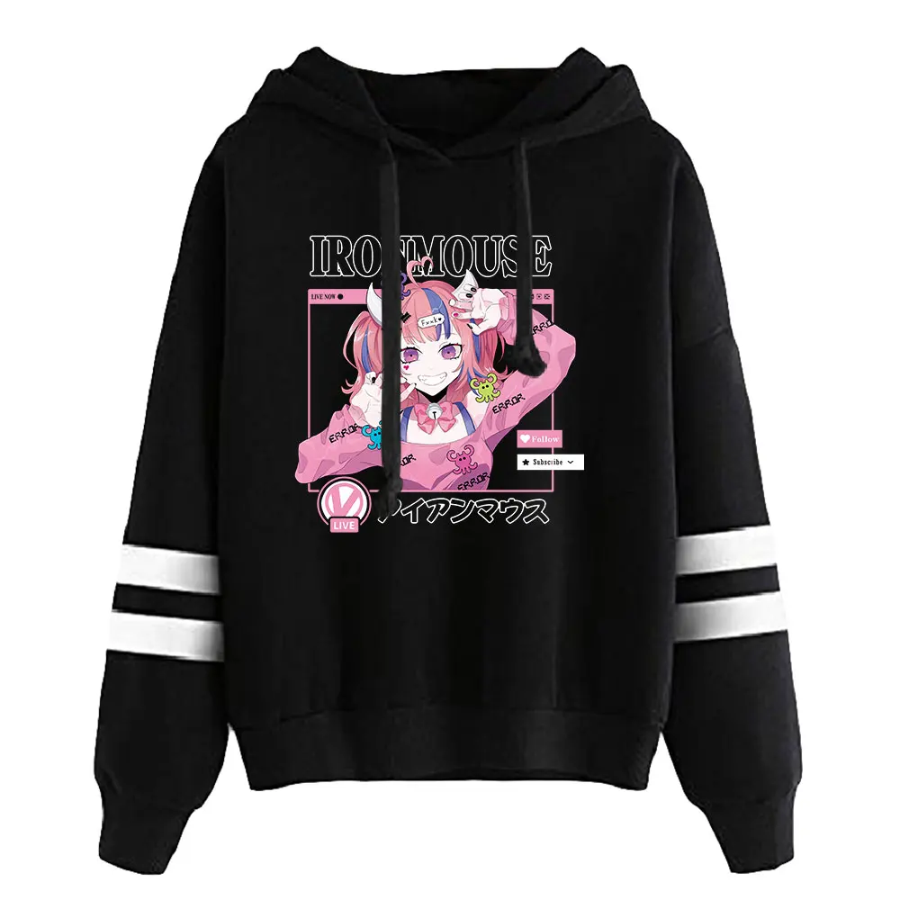 Ijzeren Vtuber Unisex Pocketless Parallelle Staven Mouw Sweatshirts Heren Hoodie Harajuku Streetwear Anime Kleding