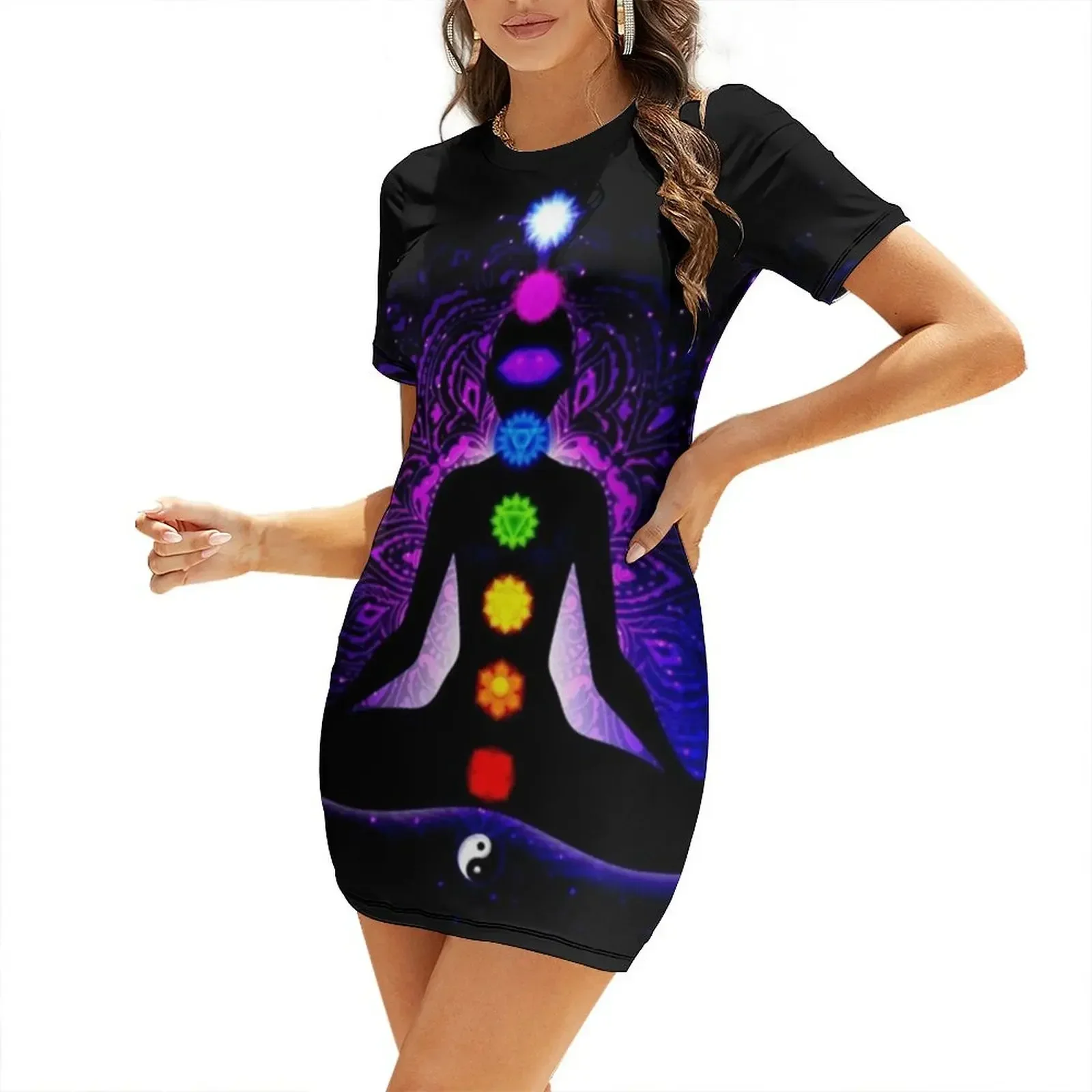 

7 Chakras Reiki Short-Sleeved Dress women formal occasion dresses birthday dresses for women dresses for woman