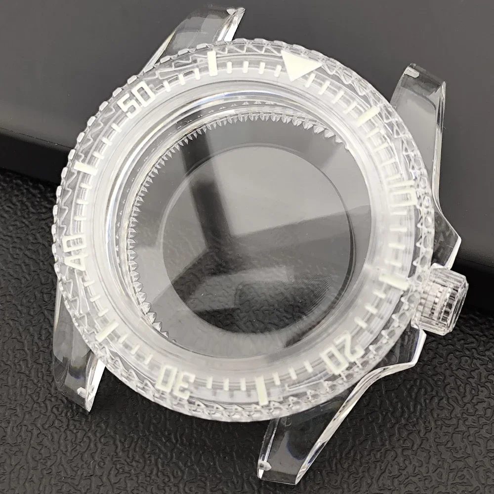 

40mm Case Green Luminous Acrylic Transparent SUB Unidirectional Rotating Case Fits NH35/36 Movement 20mm Strap Watch Accessories