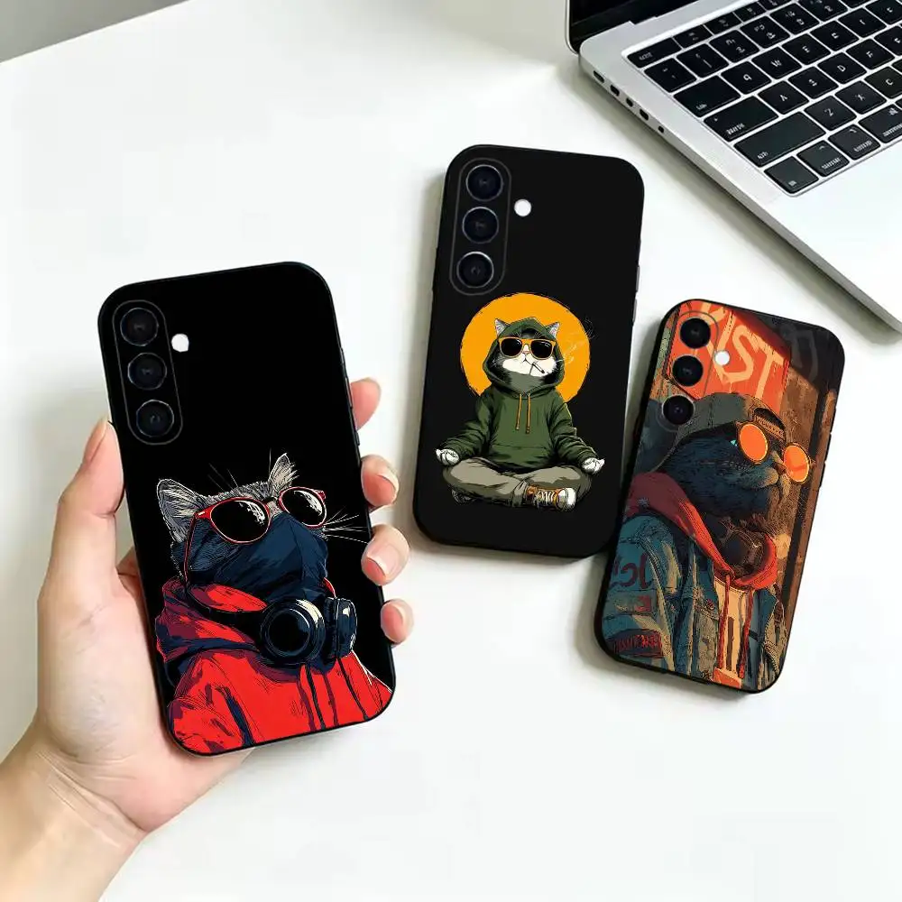 Sphynx cat Shockproof Black Case, Compatible with Samsung Galaxy A02S,A12-A52,A21S,A31,A41,A51,A71-A73,A30S