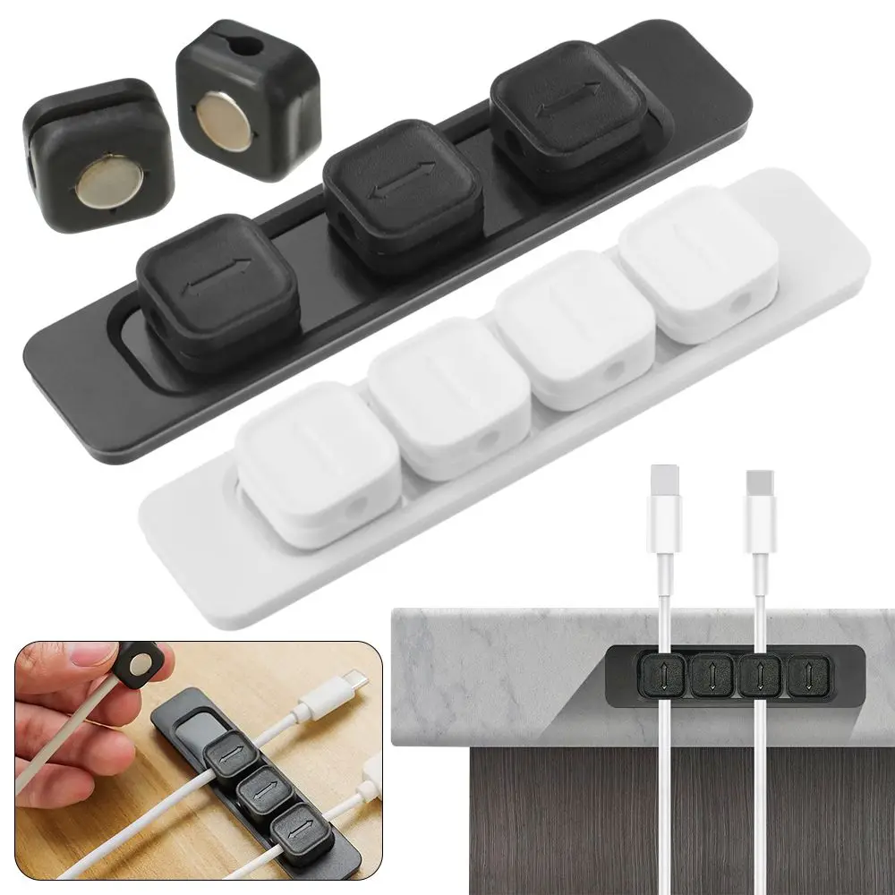 4 Hole Cable Organizer Magnetic Cable Management USB Cables Holder Silicone Flexible Desktop Clips for Mouse Wire Organizer