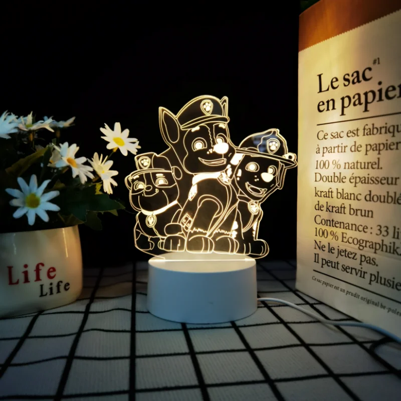 Paw Patrol 3D Acrylic Led Lamp Cartoon Home Children Bedroom Bedside Night Light Desktop Decoration Kids Birthday Party Supplies