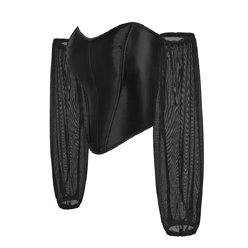 

COSda@Women Shoulder Straps Sexy Corset Bustiers Top With Sleeves Vintage Gothic Burlesque Lace Vest Overbust Corsets Corselet B