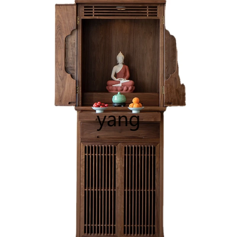 CX New Chinese Style Simple Solid Wood Step Dust-Proof Glass God of Wealth Guanyin Altar Household