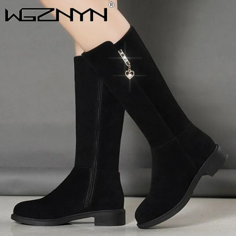 2023 New Women Warm Snow Plush Boots Snow Casual Flat All-match Cotton Fashion Side Zipper Winter Shoes Thigh High Boot Black