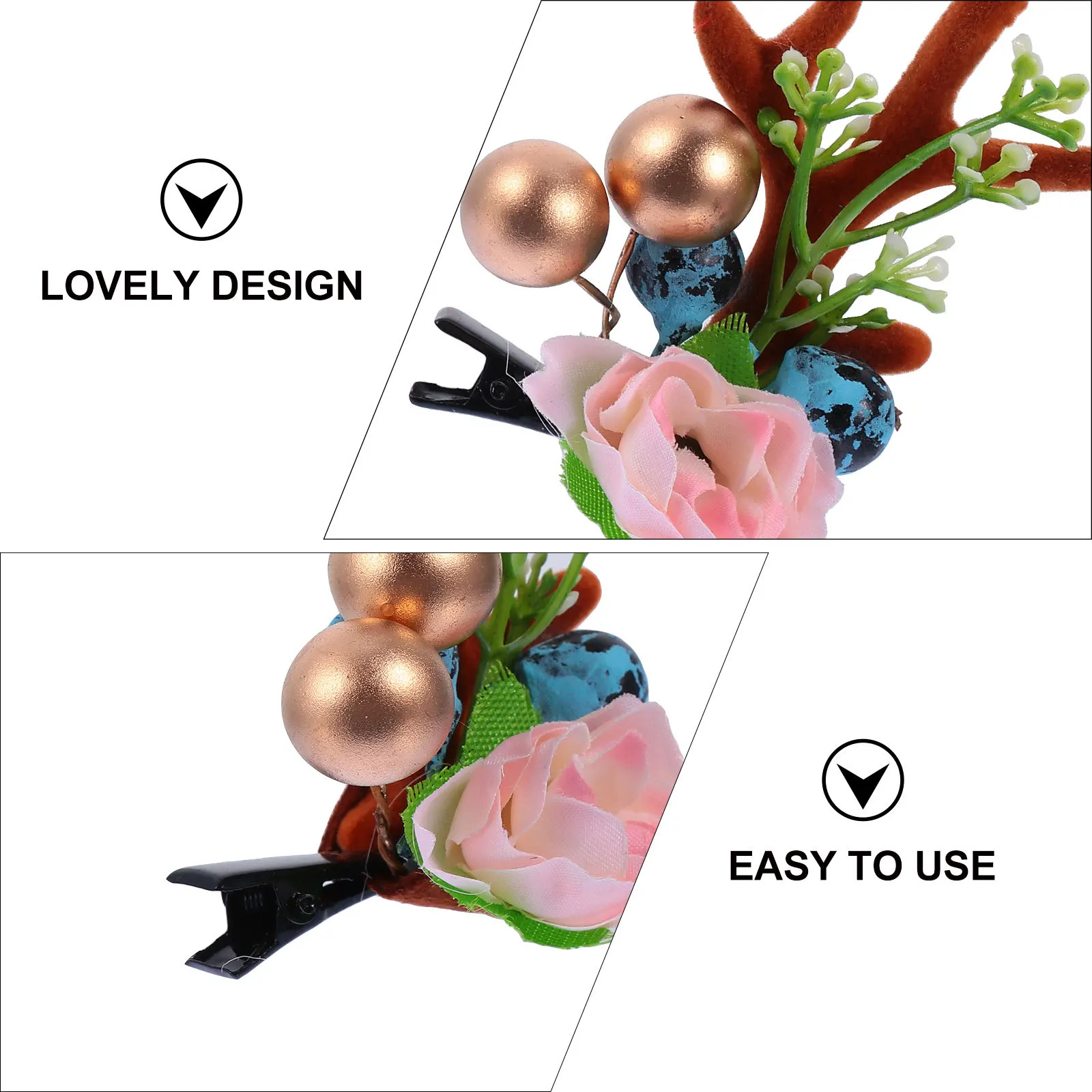 

1Pair Christmas Antlers Hair Clip Flower Barrettes Lightweight Photography Hairpin Props Xmas Party Hair Accessories