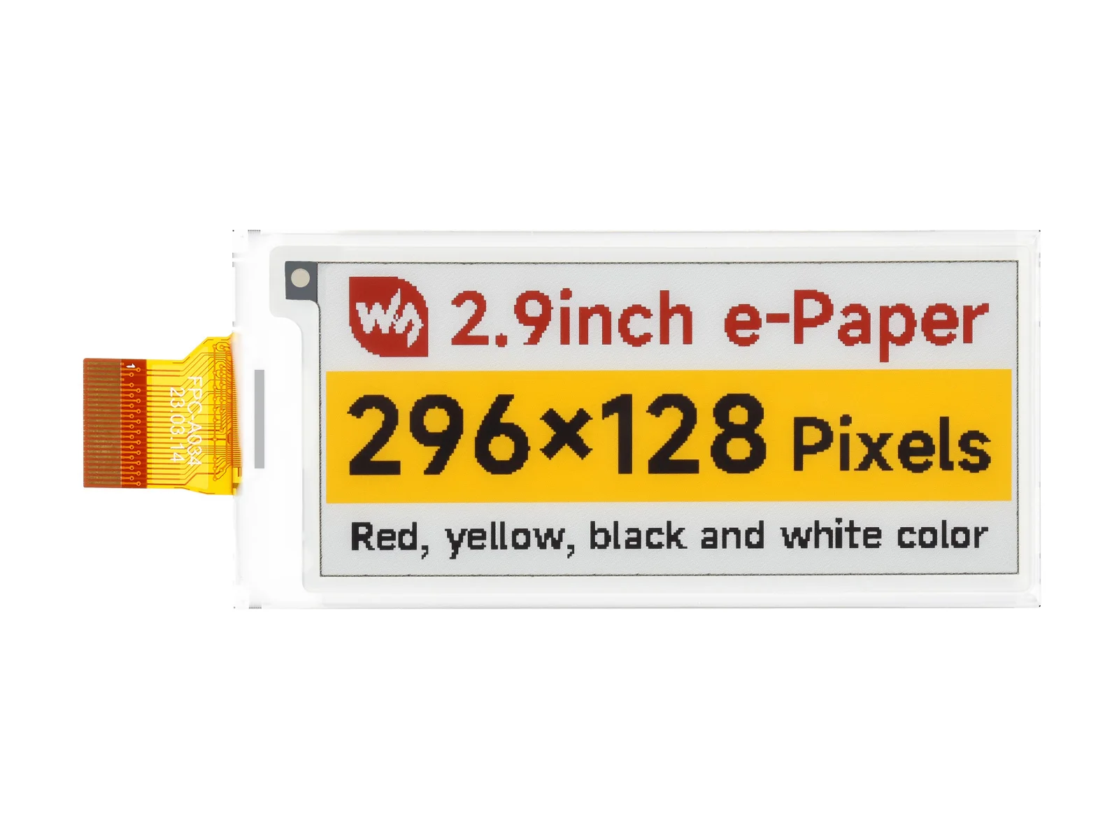 

2.9inch E-Paper Display (G), E-ink Display, 296x128, Red/Yellow/Black/White, SPI Interface,Low Power, Paper-Like Effect