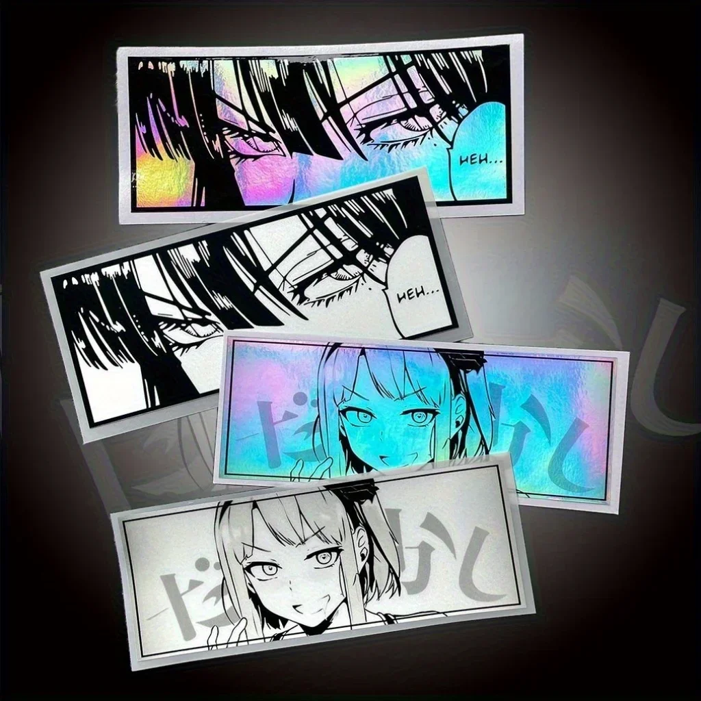 Pacote de adesivos de personagem de anime holográfico, 1 peça, para decoração de estilo de carro de motocicleta, mangá-acessório de decalque temático