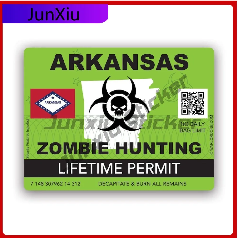 

Zombie Arkansas State Hunting Permit Sticker Creative Decals Uv Protected Ar Undead Corporeal Revenant Zombies Hunter State Flag