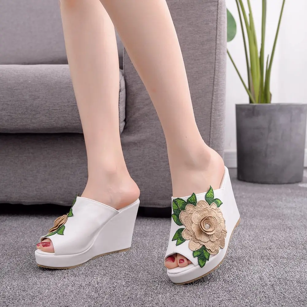 Womens Flower Open Toe Fashion Slip On Platform Casual Wedge High Heels Dressy Sandals view 2