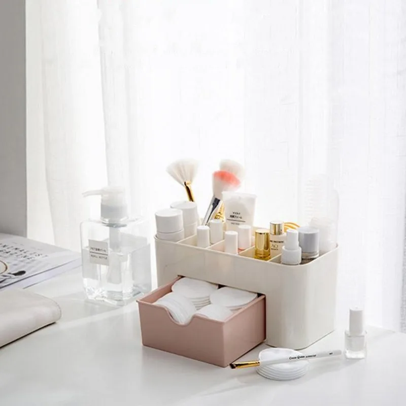 Makeup Organizer Storage Box with Drawer Cotton Swab Stick Storage Case Lipstick Organizer Brush Holder Makeup Acrylic Plastic