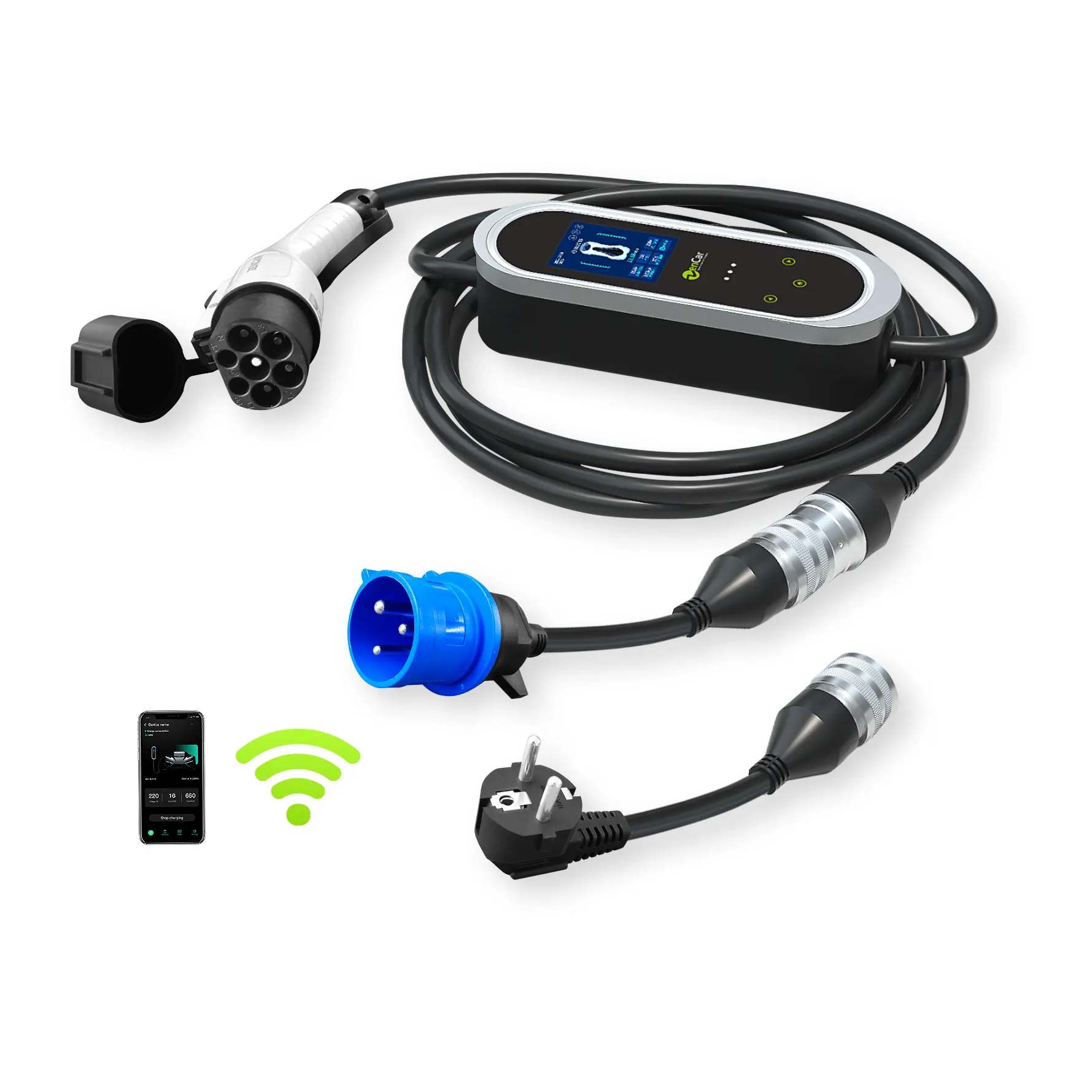 

Model E Pro EV Charger 7kw Wifi APP Intelligent Portable Electric Car Charger 32A GB/T EVSE with 2 Changeable Plugs