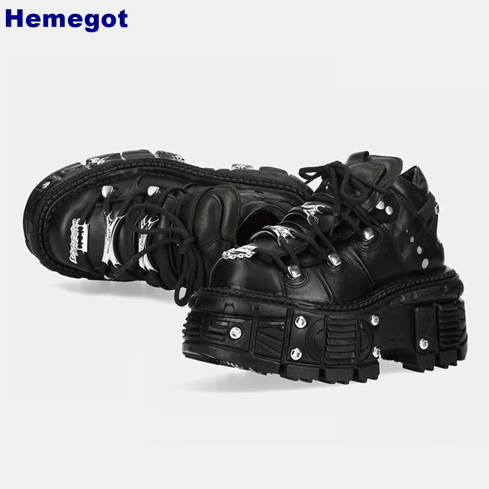 Tank Sole Autumn New Street Style Punk Rock Lace Up Pumps Black Fashion Women Motorcycle Boots