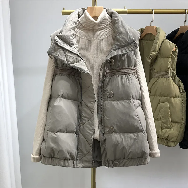 

Women Oversize Autumn Winter Down Waistcoat Jacket Drawstring Thick White Duck Down Vest Parkas Ladies Sleeveless Warm Tank Coat