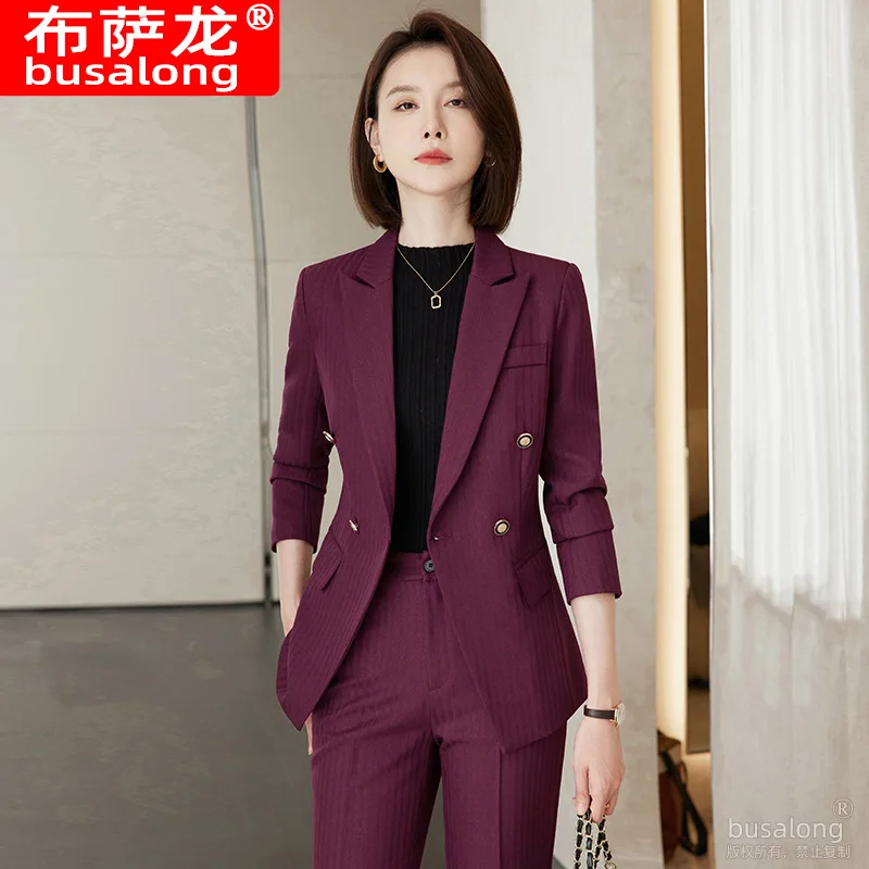 Business Suit Women's Autumn2024New Slim-Fit Slimming Jewelry Shop Hotel Front Desk Double-Breasted Overalls