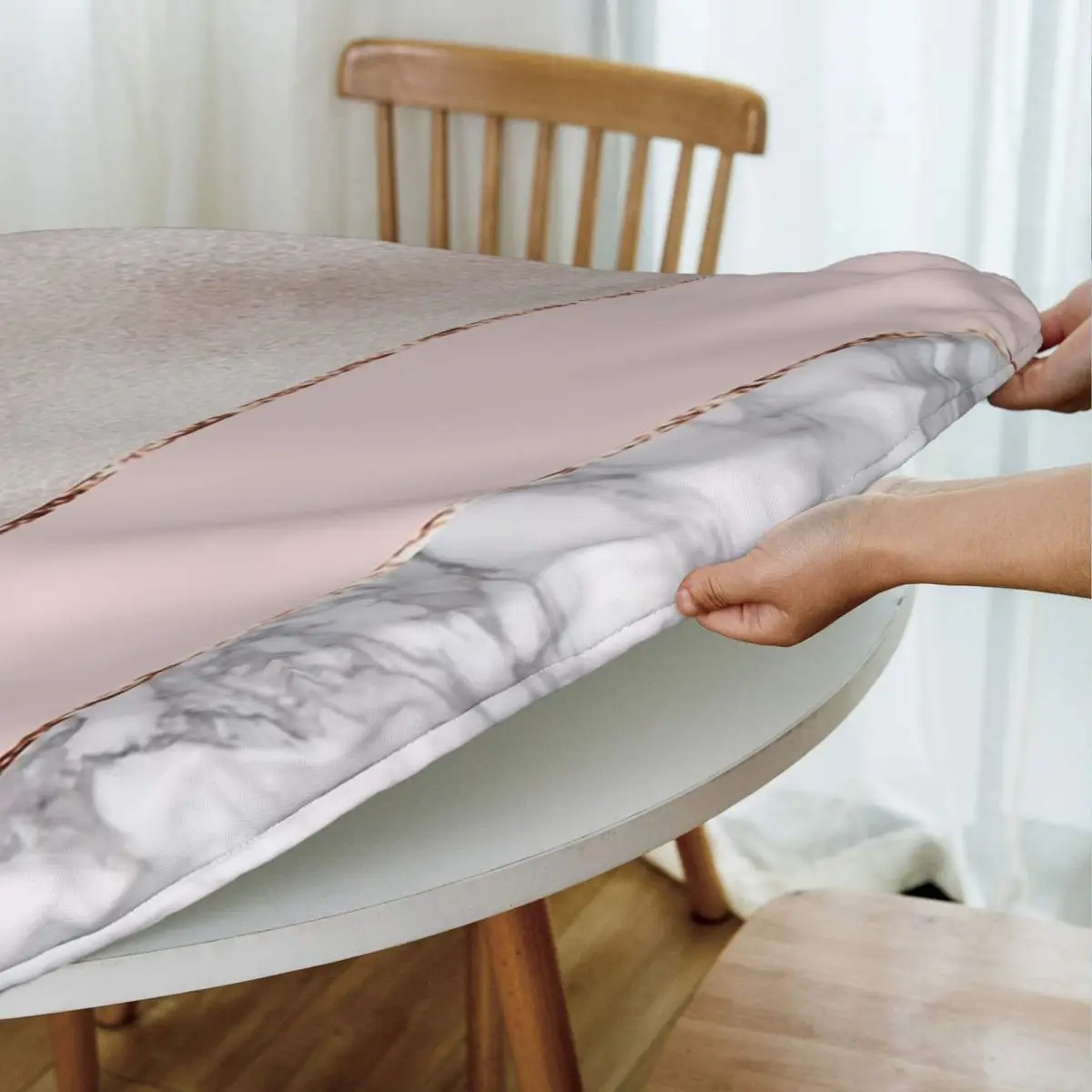 Spliced Mixed Rose Gold Marbl Waterproof Round Tablecloth Oilproof Table Cloth for Kitchen Events Dining Table Cover